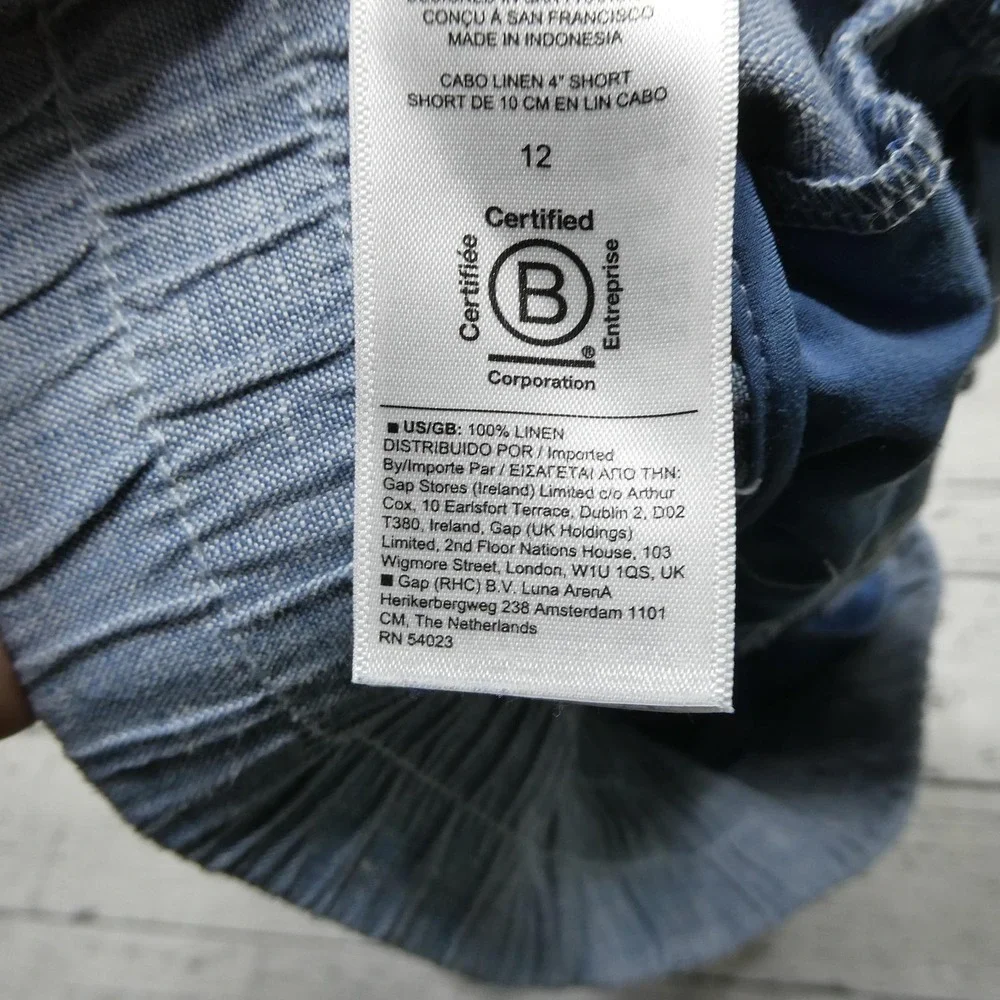 Athleta Shorts Womens 12 Blue Cabo Linen 4 Inch‎ Chambray Drawstring Casual